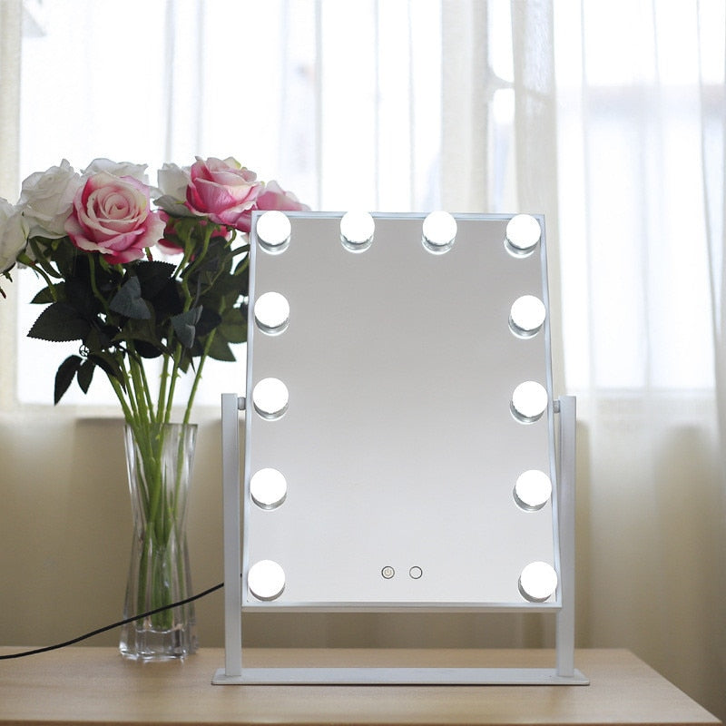 Miroir Coiffeuse Lumineux Hollywood - LED USB - Contrôle Tactile - Miroir Grossissant 10x - 80x55cm