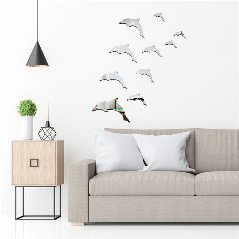 Sticker Mural Sous-marin – Dauphin, Requin, Plantes, Poissons – Autocollant Miroir, CKKreativ