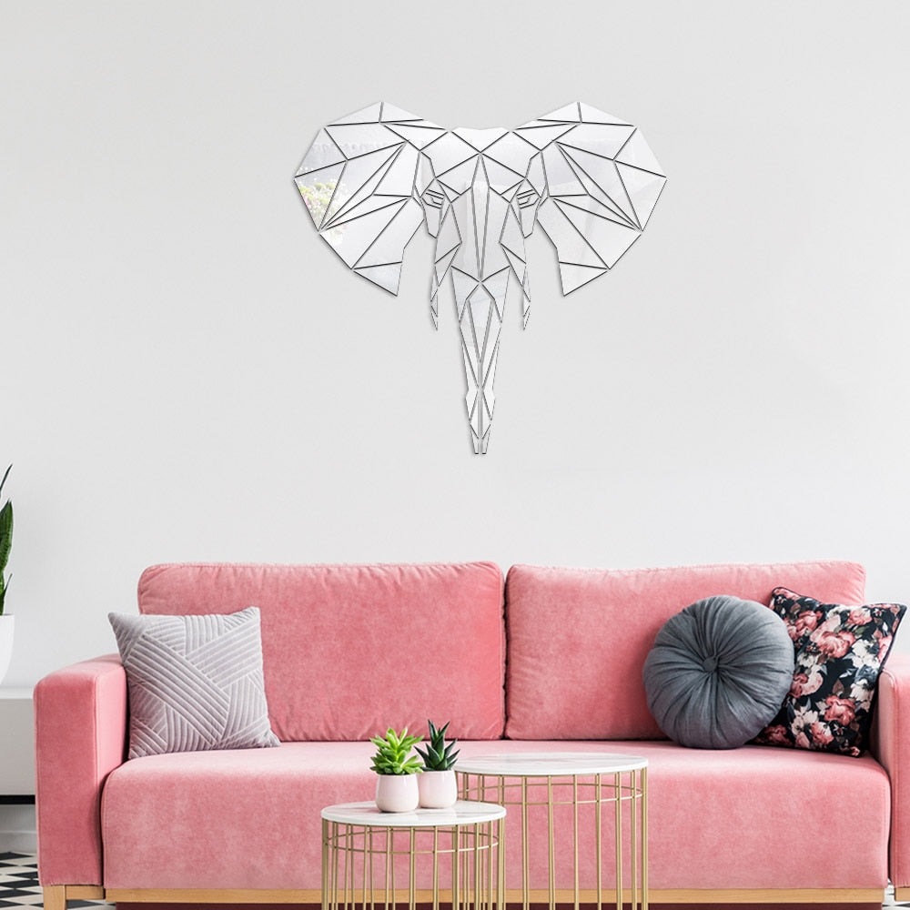 Miroir éléphant Acrylique Argenté | Décoration Murale Moderne | Incassable, Léger | Forme Originale