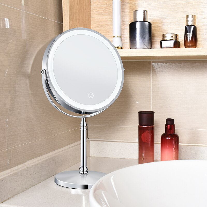Miroir Beauté Haepi Bella Avec éclairage LED - Double Face (x1 Et X10 Grossissant) - Luminosité Variable 3 Tons - Rechargeable USB-C - Compact Sur Pied - Nickel Brossé